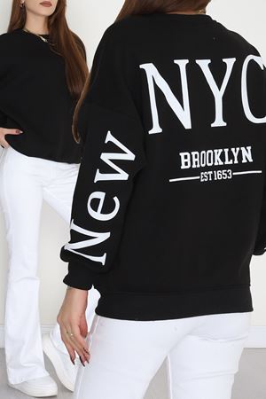 3 İplik Şardonlu Oversize Sweat Siyah - 50922.1878.