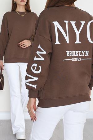 3 İplik Şardonlu Oversize Sweat Kahve - 50922.1878.