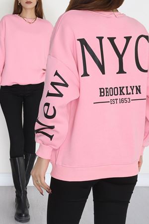 3 İplik Şardonlu Oversize Sweat Açıkpembe - 50922.1878.