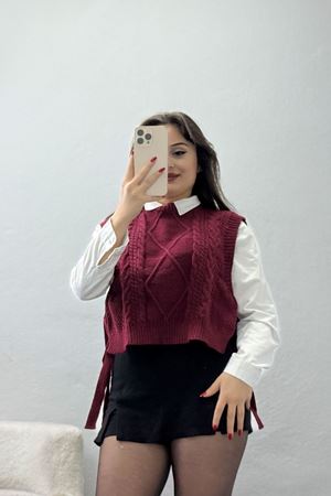 Püsküllü Süveter Bordo - 355.1577.