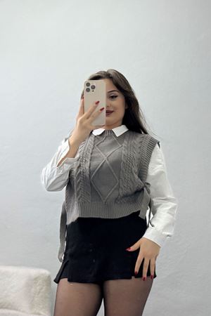 Püsküllü Süveter Füme - 355.1577.