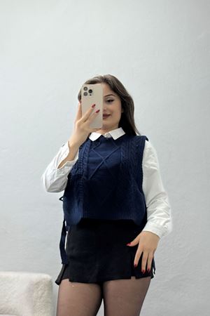 Püsküllü Süveter Lacivert - 355.1577.