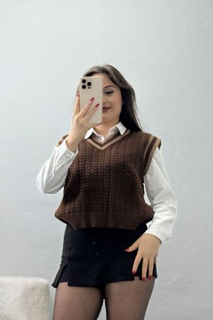 V Yaka Triko Süveter Kahvemocha - 493.1577.