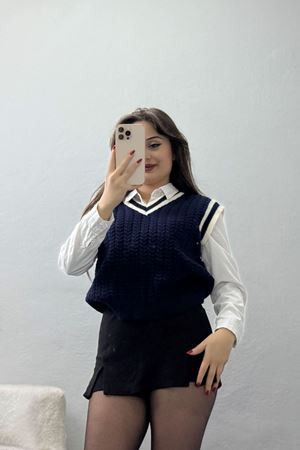 V Yaka Triko Süveter Lacivertlatte - 493.1577.