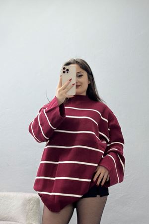 Yarım Balıkçı Yaka Triko Bluz Bordolatte - 3066.1577.