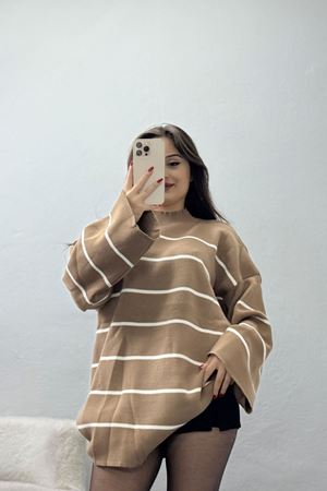 Yarım Balıkçı Yaka Triko Bluz Mochalatte - 3066.1577.