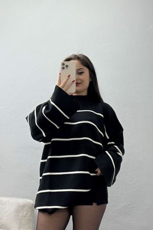 Yarım Balıkçı Yaka Triko Bluz Siyahlatte - 3066.1577.