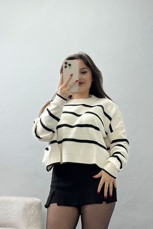 Çizgili Crop Triko Lattesiyah - 3100.1577.