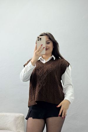 V Yaka Süveter  Kahve - 4049.1577.