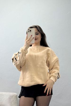 3 İplik Şardonlu Oversize Sweat Bej - 50922.1878.