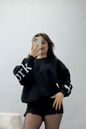 3 İplik Şardonlu Oversize Sweat Siyah - 50922.1878.