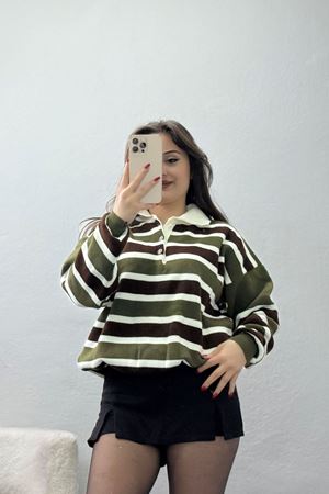 Çizgili Polo Yaka Triko Haki - 70870.1765.