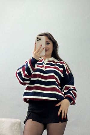 Çizgili Polo Yaka Triko Lacivert - 70870.1765.