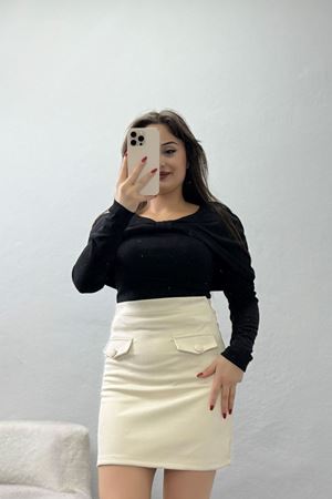 Fitilli Modal Kumaş Fiyonk Detay Bluz Siyah - 70871.1918.