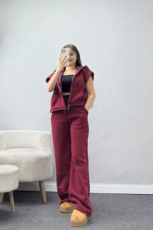 3 İplik Şardonlu Yelekli Takım Bordo - 42200.1857.