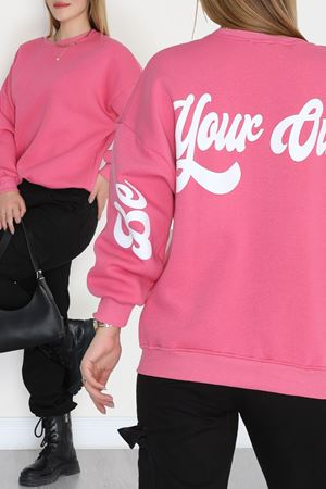 3 İplik Şardonlu Oversize Sweat Pembe - 50921.1878.