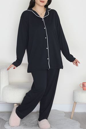 Süprem Büyük Beden Düğmeli Pijama Takımı Lacivert - 50718.1950.