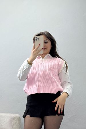 V Yaka Triko Süveter Pembelatte - 493.1577.