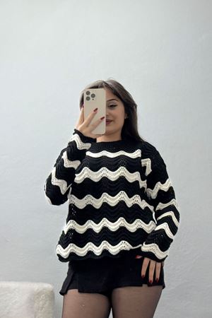 Dalga Çizgili Triko Siyahlatte - 1529.1577.