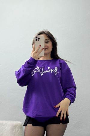 2 İplik Baskılı Sweatshirt Mor - 31299.1878.