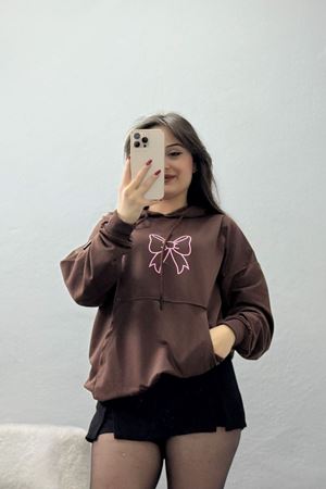 Kapşonlu 2 İplik Baskılı Sweat Acıkahve - 31304.1878.