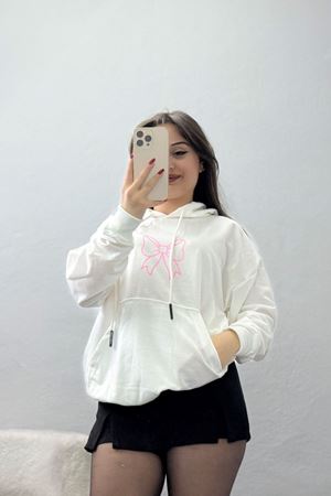 Kapşonlu 2 İplik Baskılı Sweat Ekru - 31304.1878.