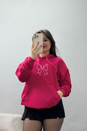 Kapşonlu 2 İplik Baskılı Sweat Fuşya - 31304.1878.