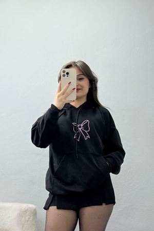 Kapşonlu 2 İplik Baskılı Sweat Siyah - 31304.1878.