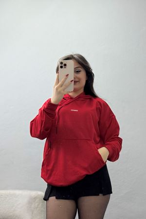 2 İplik Kapşonlu Baskılı Sweatshirt Kırmızı - 31316.1878.