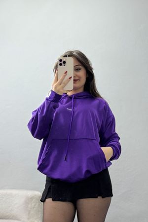 2 İplik Kapşonlu Baskılı Sweatshirt Mor - 31316.1878.