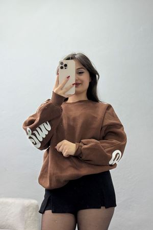 3 İplik Şardonlu Oversize Sweat Kahve - 50921.1878.