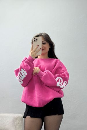 3 İplik Şardonlu Oversize Sweat Pembe - 50921.1878.