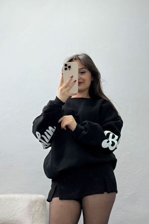 3 İplik Şardonlu Oversize Sweat Siyah - 50921.1878.