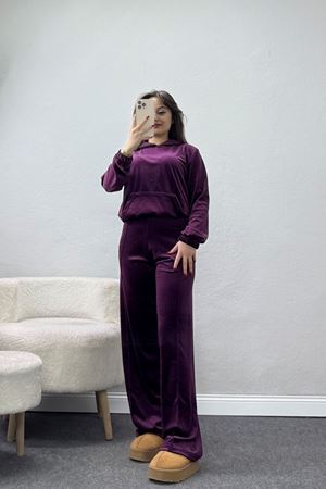 Kapşonlu Kadife Takım Mürdüm - 466.1287.