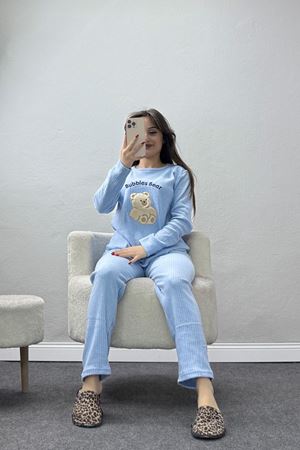 Nakışlı İnterlok Pijama Takımı Maviayı - 800.1287.