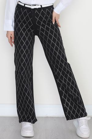 Taşlı Palazzo Kot Pantolon Füme - 31362.2001.