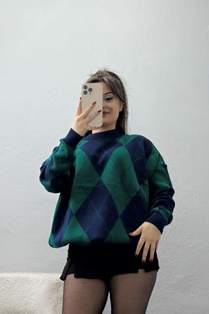 Etnik Desen Triko Lacivert Nefti - 3038.1577.