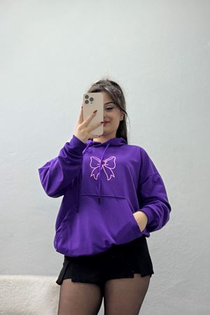 Kapşonlu 2 İplik Baskılı Sweat Mor - 31304.1878.