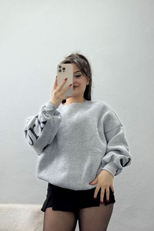 3 İplik Şardonlu Oversize Sweat Gri - 50922.1878.