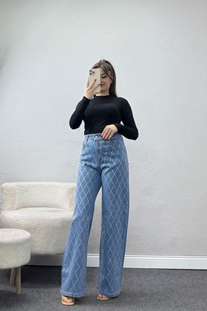 Taşlı Palazzo Kot Pantolon Açıkmavi - 31362.2001.