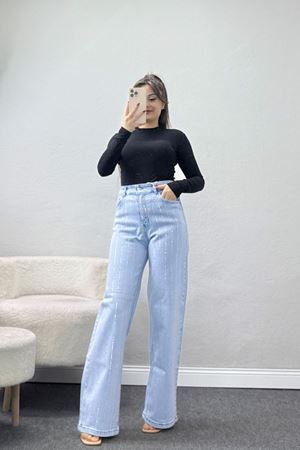 Taşlı Palazzo Kot Pantolon Açıkmavi - 31526.2001.