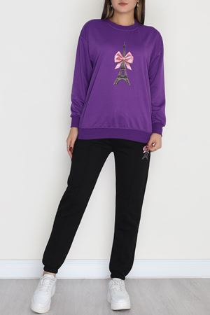 Baskılı İki İplik Eşofman Takımı Mor - 42467.1878.