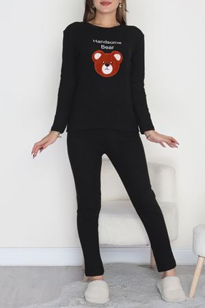 Nakışlı İnterlok Pijama Takımı Siyahoranj - 800.1287.