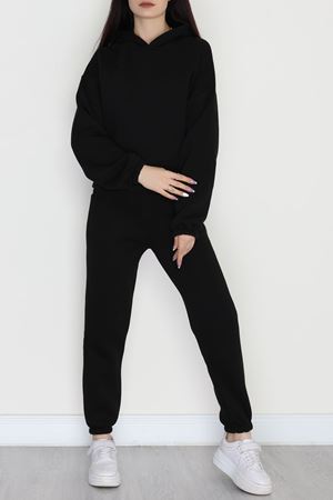 3 İplik Şardonlu Eşofman Takımı Siyah - 52049.1878.