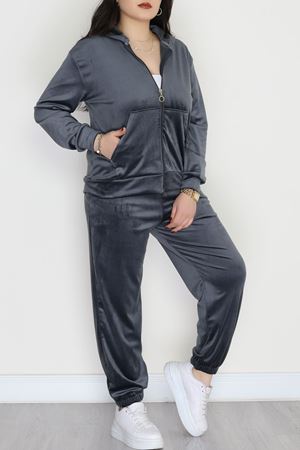 Fransız Kadife Battal Pijama Takımı Gri - 146.1287.