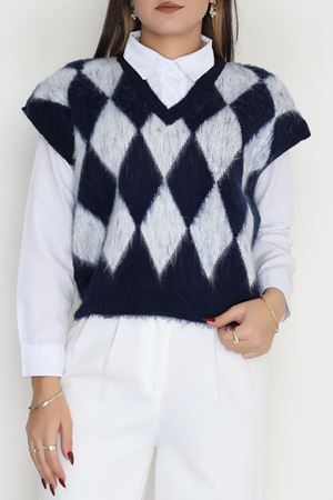 Baklava Desenli Süveter Lacivert - 2409.1765.