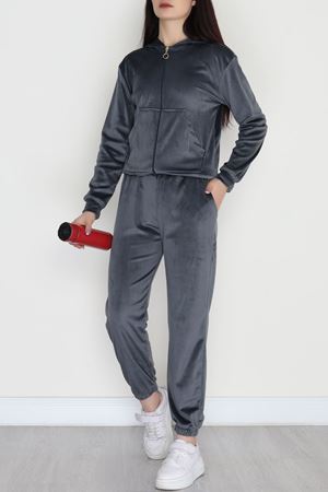 Fermuarlı Kadife Takım Gri - 348.1287.