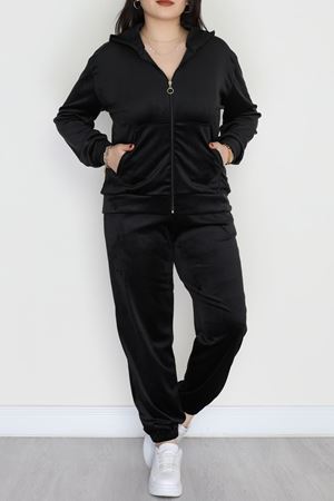 Fransız Kadife Battal Pijama Takımı Siyah - 146.1287.