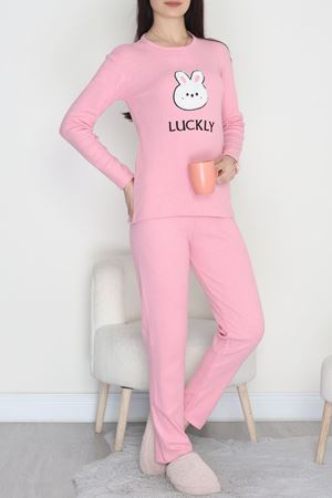 Nakışlı İnterlok Pijama Takımı Pembetavşan - 800.1287.