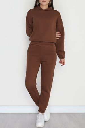 3 İplik Şardonlu Eşofman Takımı Kahve - 52049.1878.